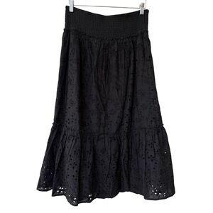 NWT Jennifer & Grace Black Eyelet Cotton Tiered Maxi Skirt Pockets Size Medium